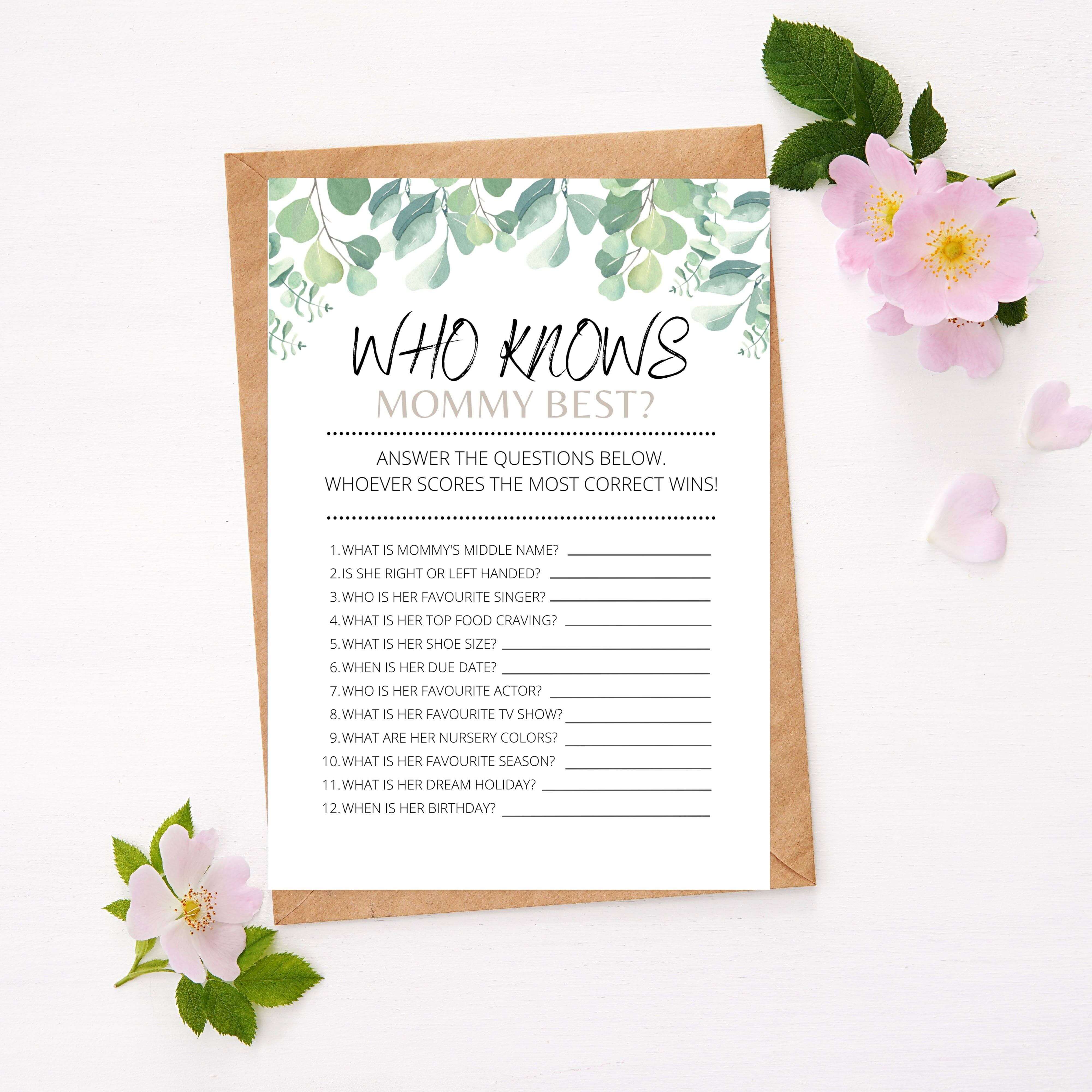 Boobs or Butts Baby Shower Game - Botanical Printable Baby Shower