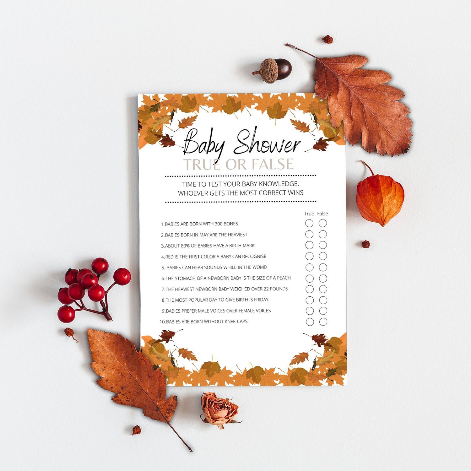 Autumn Fall Theme - True or False | Baby Shower – Your Party Games