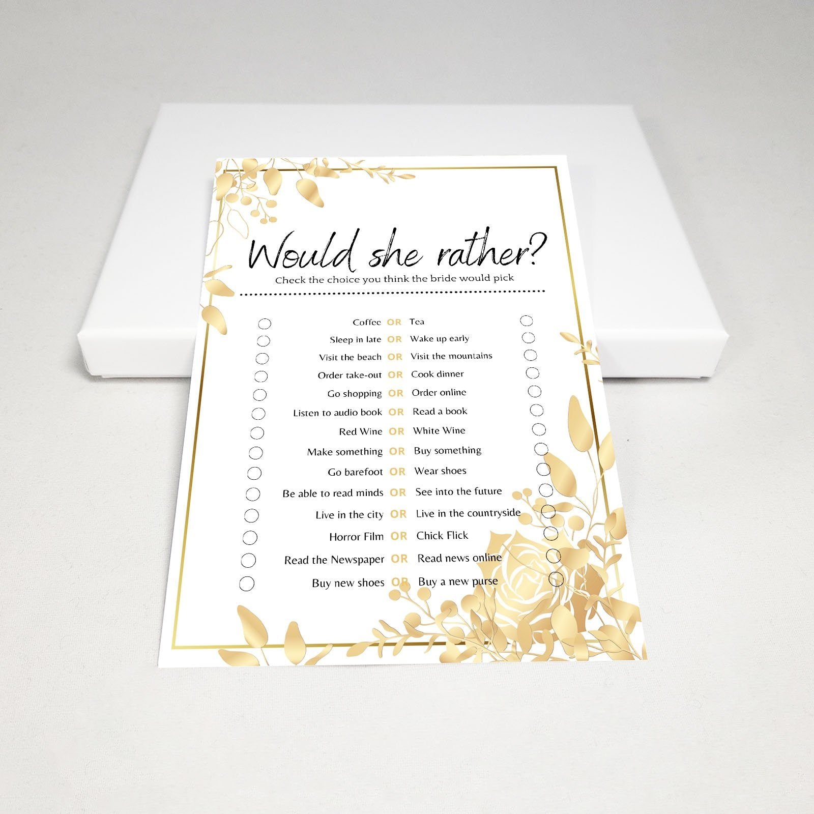 Golden Flowers Theme - Would She Rather? | Bridal Shower Game – Your Party  Games