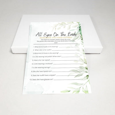 Green Watercolor - All Eyes On The Bride | Bridal Shower Game Party Games Your Party Games 