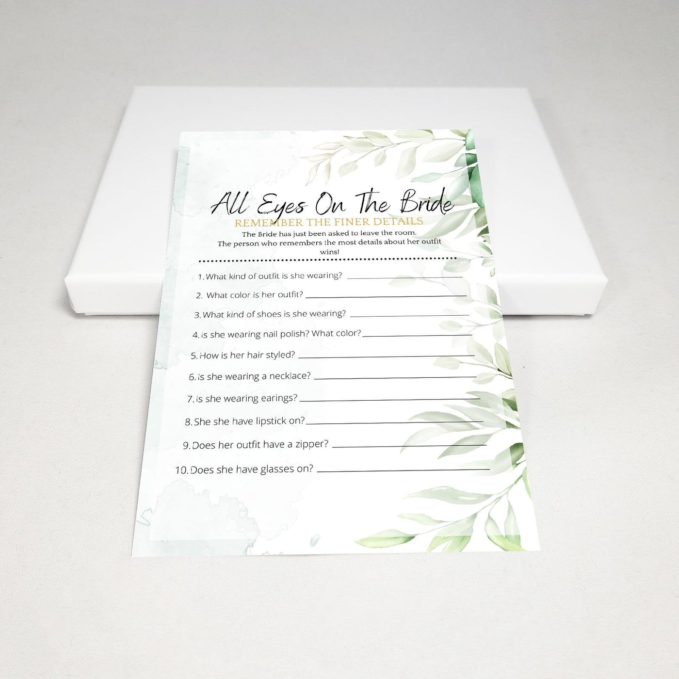 Hen Do Game - All Eyes On The Bride | Green Watercolor Party Games Your Party Games 
