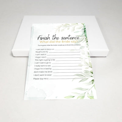 Hen Do Game - Finish The Brides Phrase | Green Watercolor Party Games Your Party Games 