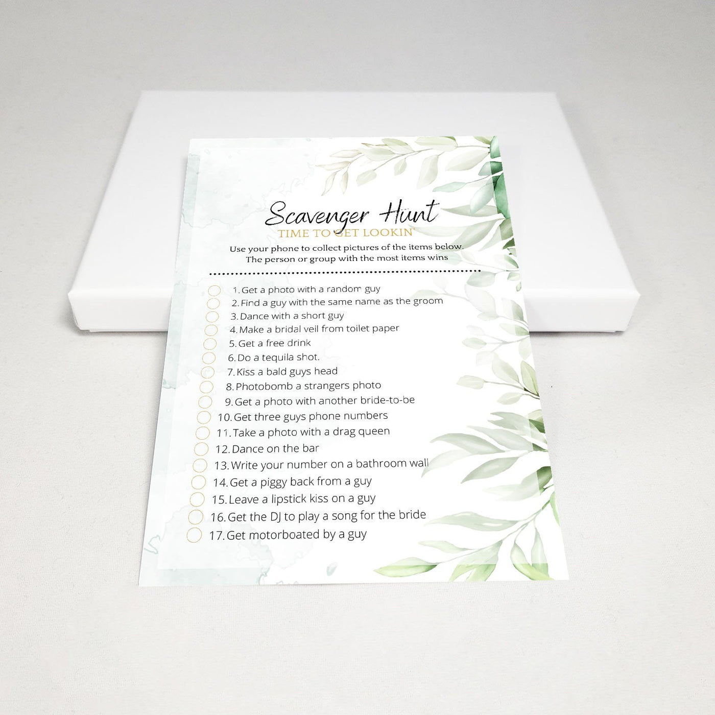 Hen Do Game - Scavenger Hunt | Green Watercolor Party Games Your Party Games 