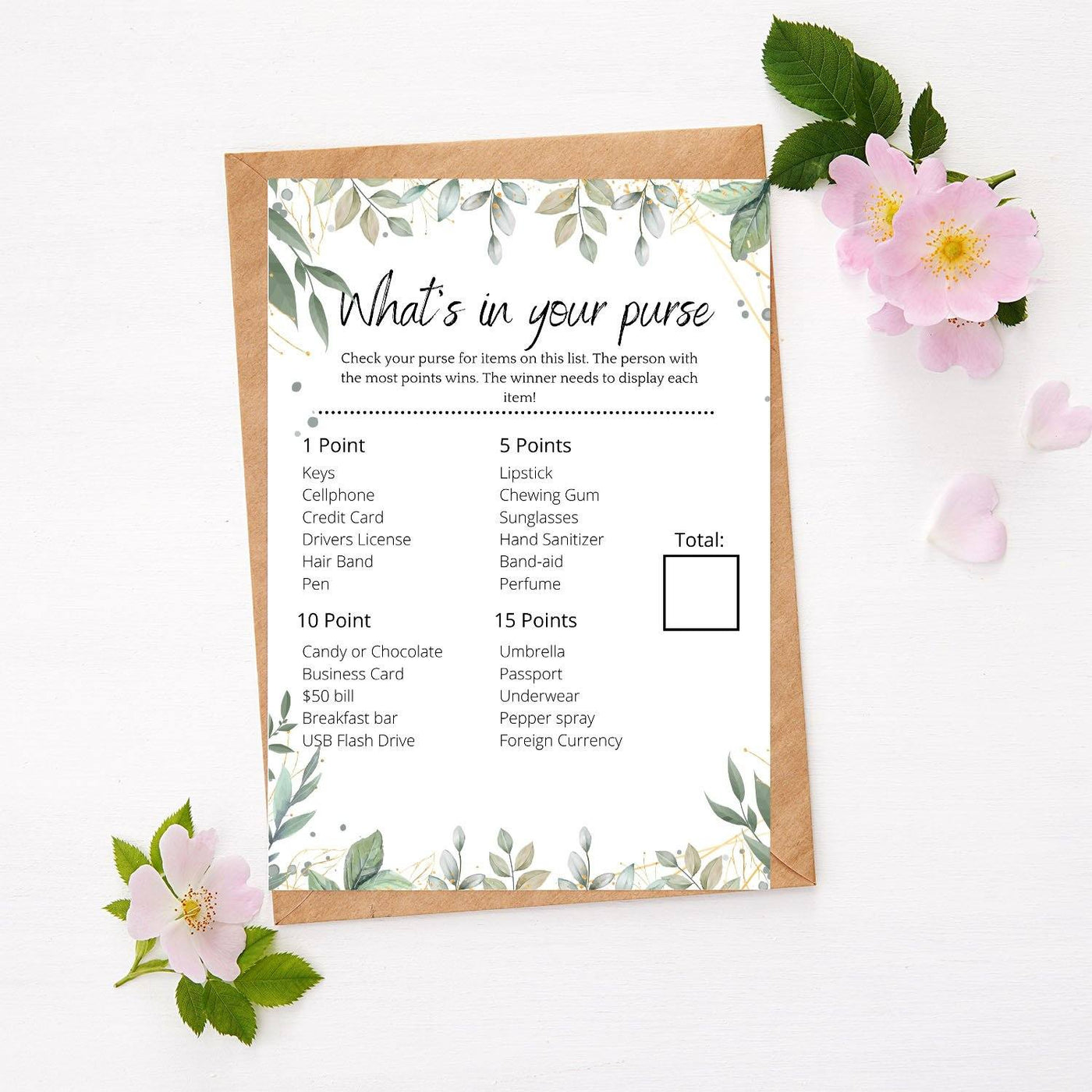Hen Do Game - Whats In Your Purse? | Botanical Party Games Your Party Games 