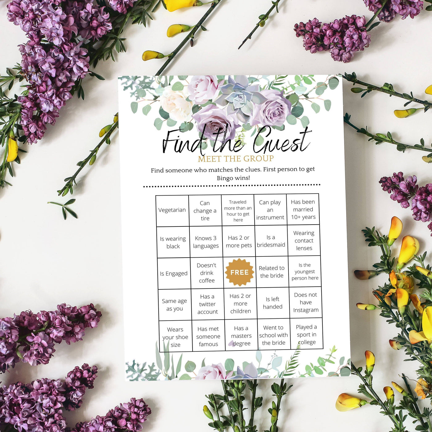 Lilac Purple Violet - Find The Guest | Bridal Shower Game