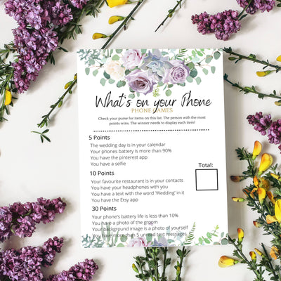 Lilac Purple Violet - Whats On Your Phone? | Bridal Shower Game