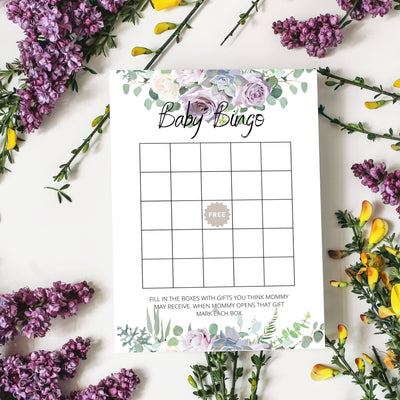 Lilac Violet Flowers - Baby Bingo | Baby Shower Game