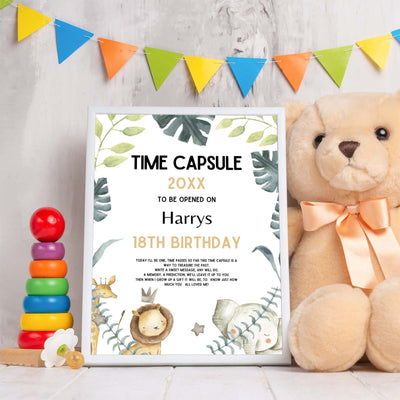 1st Birthday Time Capsule - Editable Jungle Theme Your Party Games 