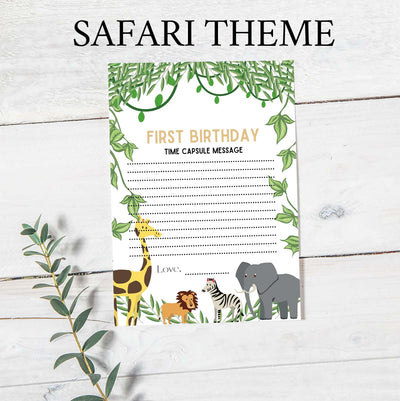 1st Birthday Time Capsule - Editable Safari Theme