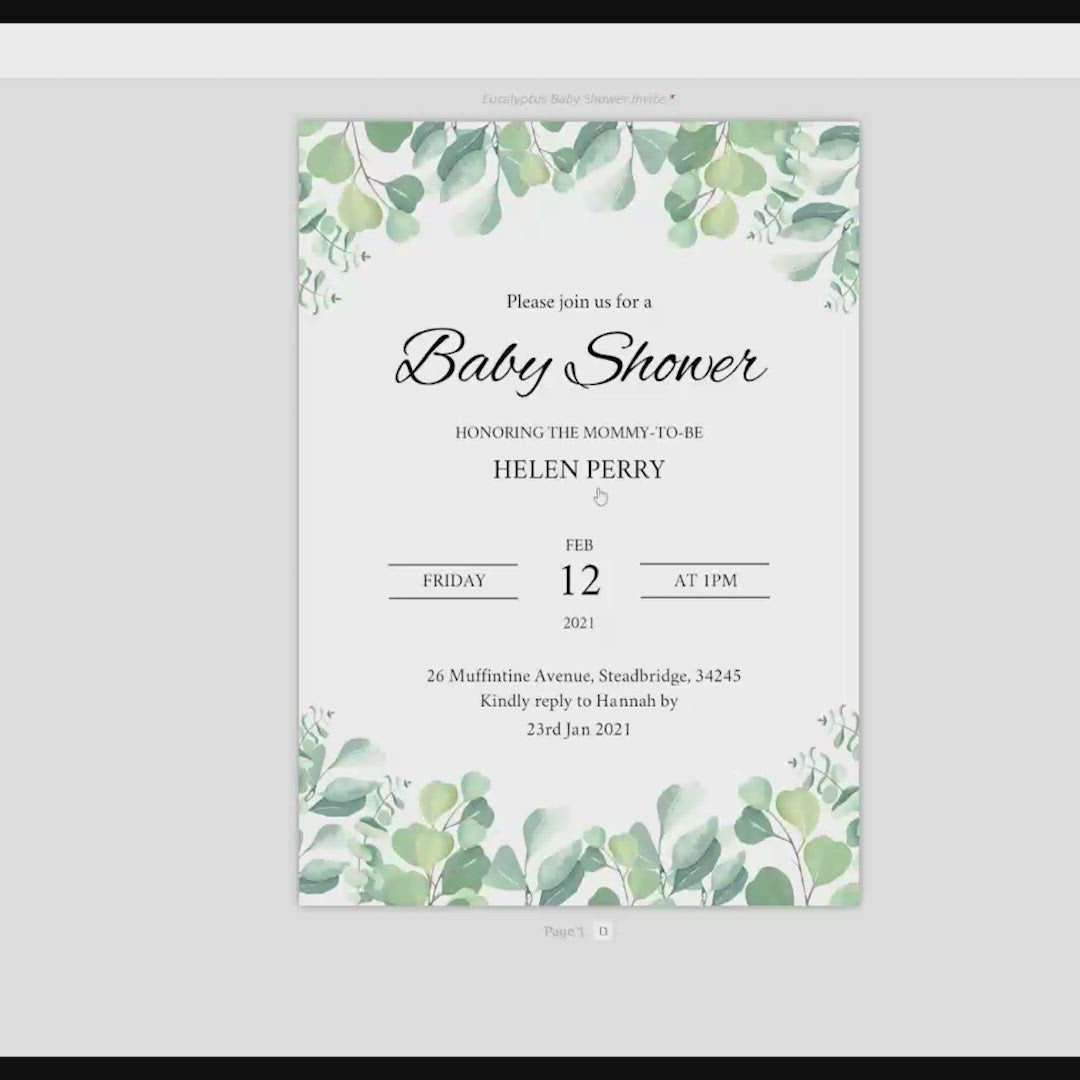 Editable Baby Shower Invite & Itinerary - Eucalyptus Theme