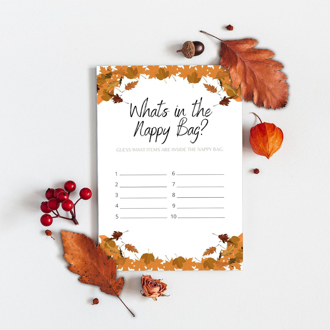 Autumn Fall Theme - Whats in The Nappy Bag | Baby Shower Game