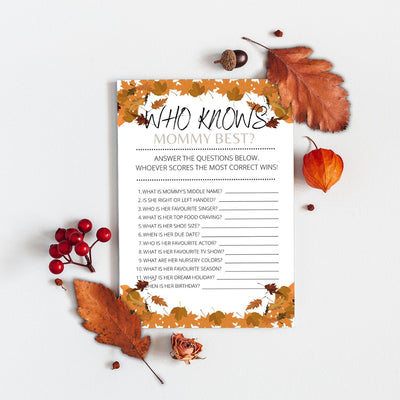Autumn Fall Theme - Who Knows Mommy | Baby Shower Game