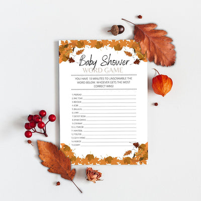 Autumn Fall Theme - Word Game | Baby Shower Game