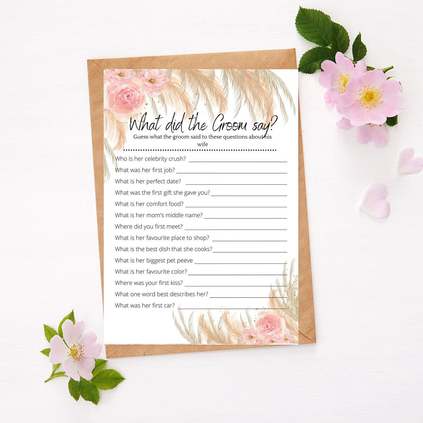 Boho - What Did The Groom Say? | Bridal Shower Game