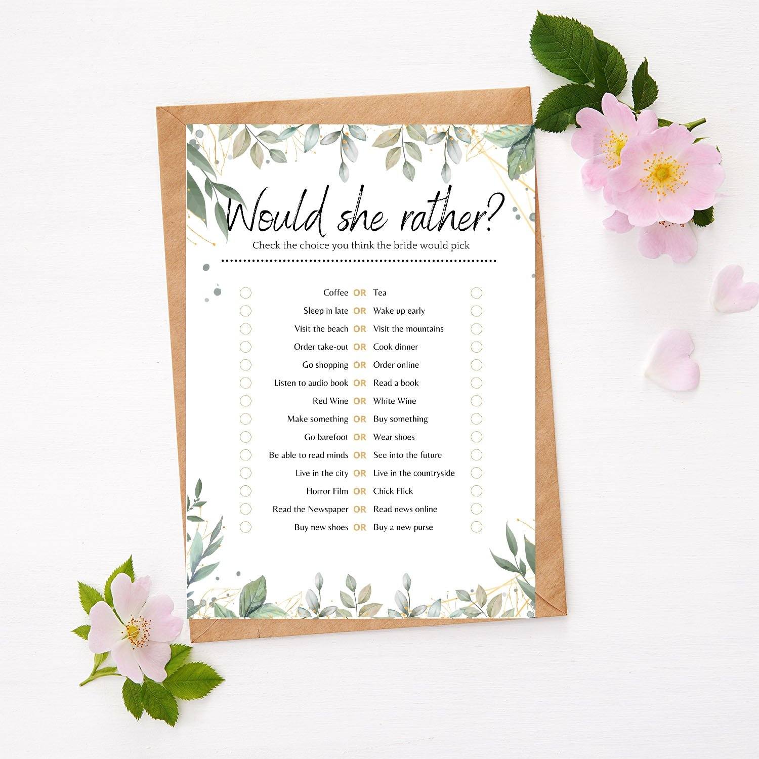 Would She Rather? - Bridal Shower Game Online & Print – Your Party Games