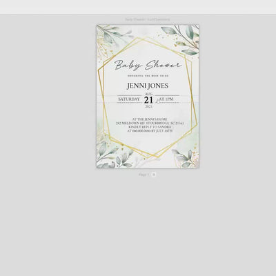 Editable Baby Shower Invite & Itinerary - Gold Green Watercolour