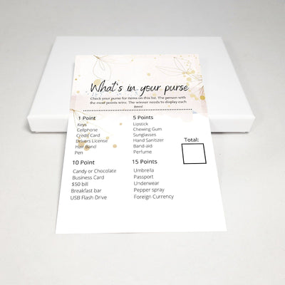 Gold & White What's in Your Purse Baby Shower Game, 24ct | Party City