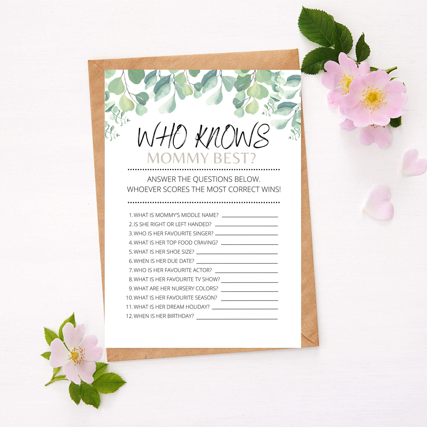 Eucalyptus - Who Knows Mommy | Baby Shower Game
