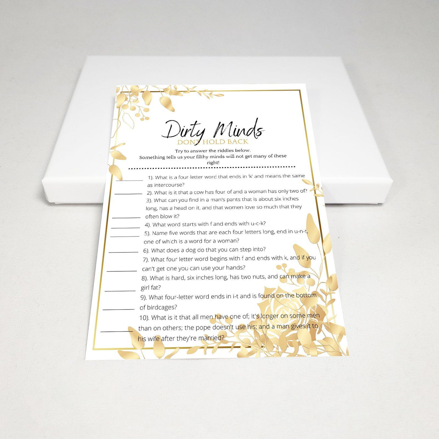 Golden Flowers - Dirty Minds | Bridal Shower Game Party Games Your Party Games 