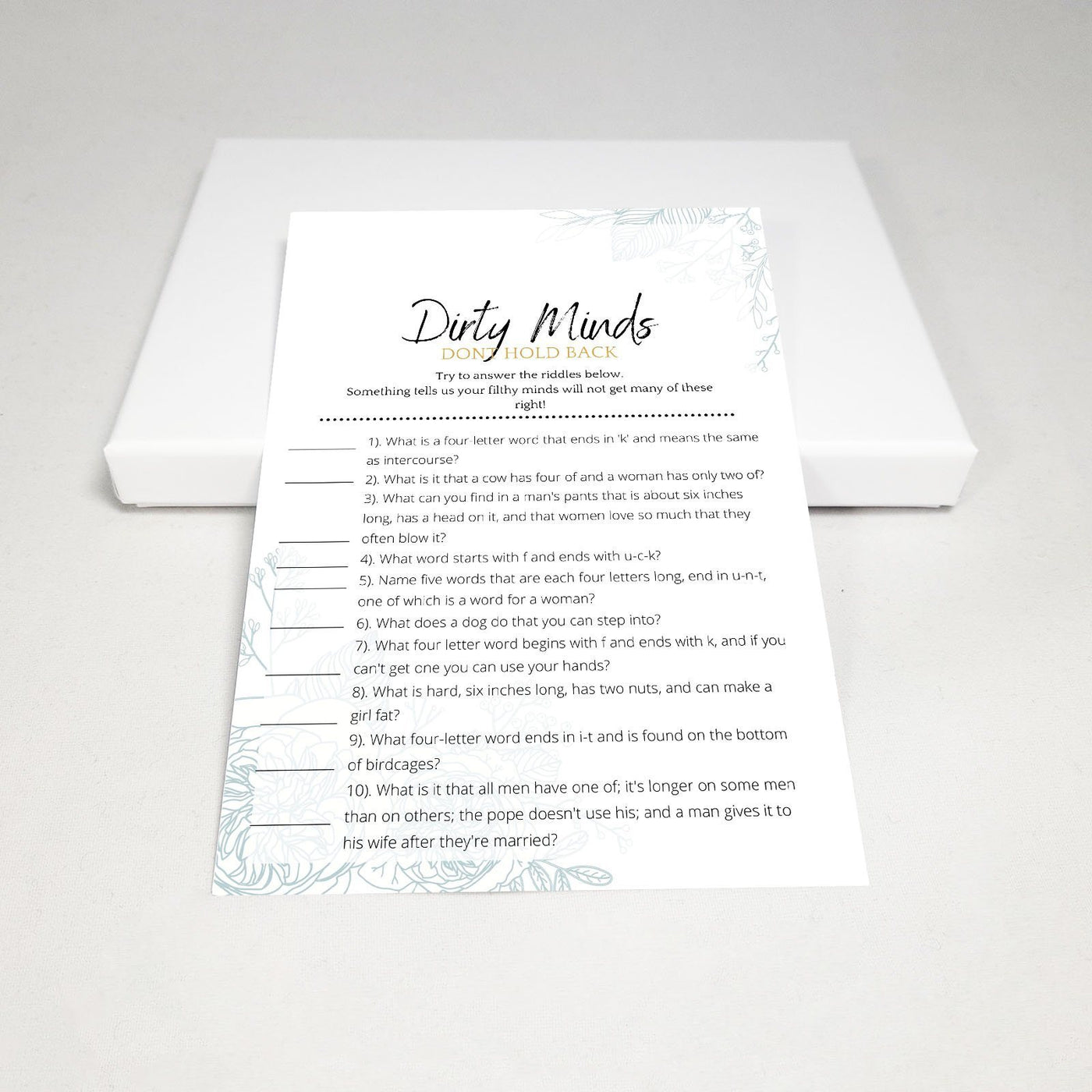 Hen Do Game - Dirty Minds | Minimal Flowers Party Games Your Party Games 