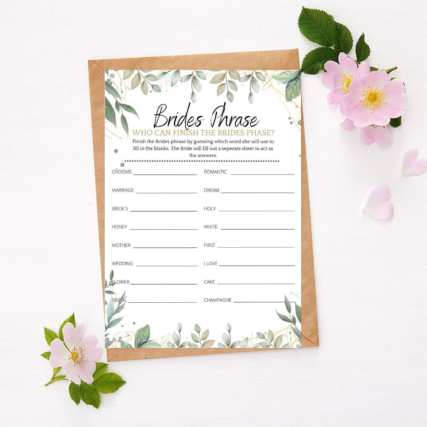 Hen Do Game - Finish The Brides Phrase | Botanical Party Games Your Party Games 