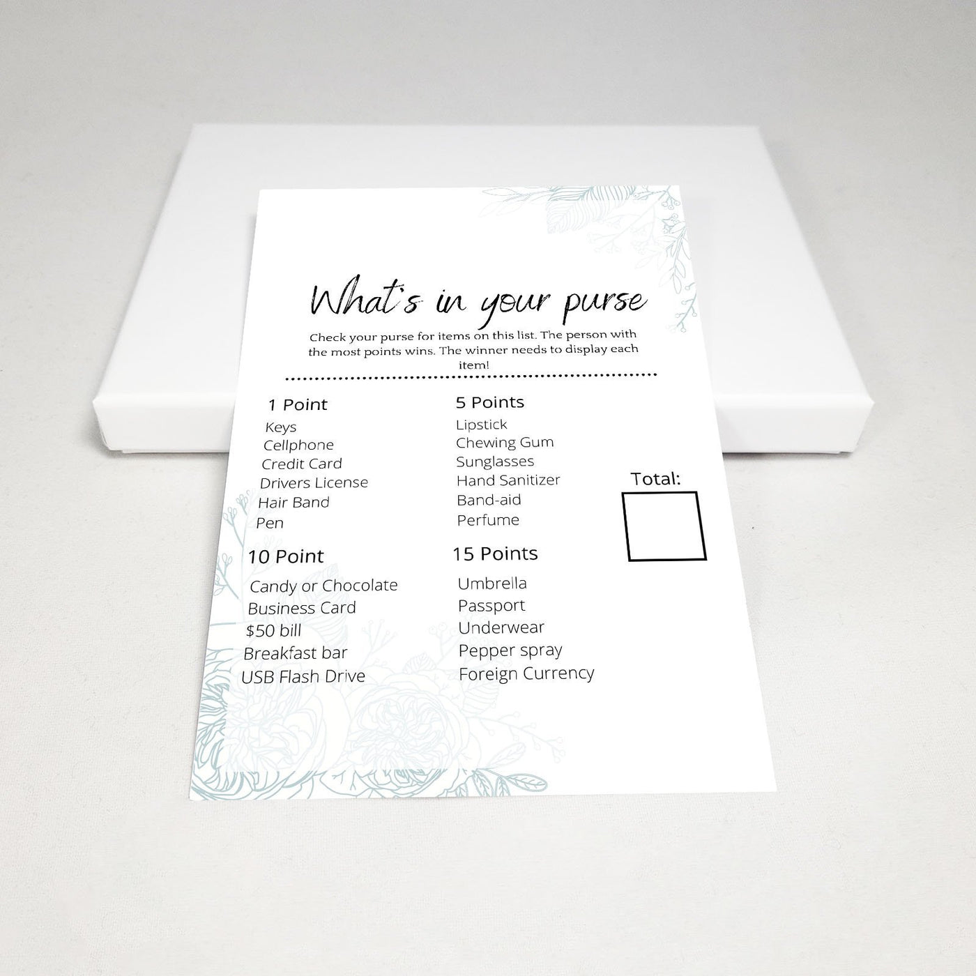 Hen Do Game - Whats In Your Purse? | Minimal Flowers Party Games Your Party Games 