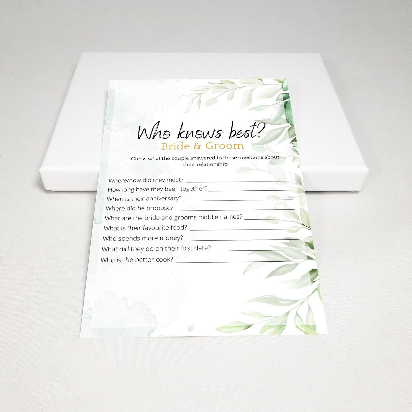 Hen Do Game - Who Knows The Bride Best? | Green Watercolor Party Games Your Party Games 