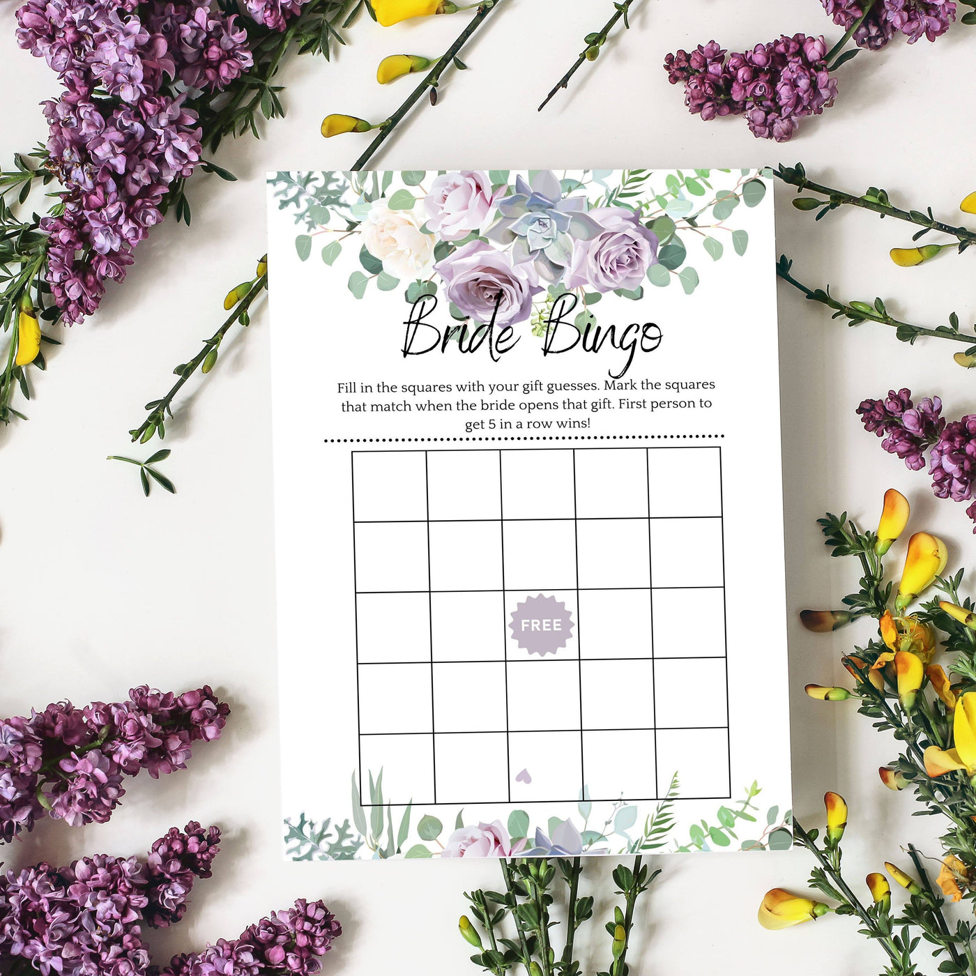 Lilac Purple Violet - Bridal Bingo | Bridal Shower Game