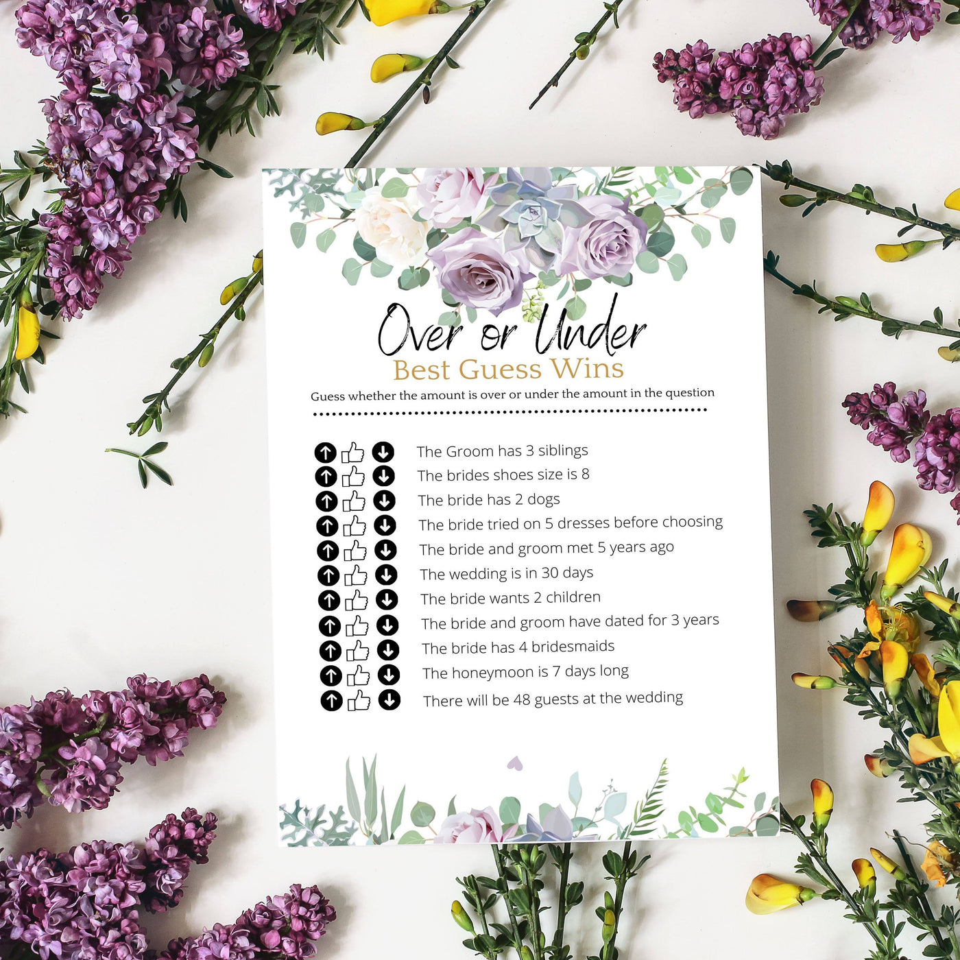 Lilac Purple Violet - Over Or Under? | Bridal Shower Game