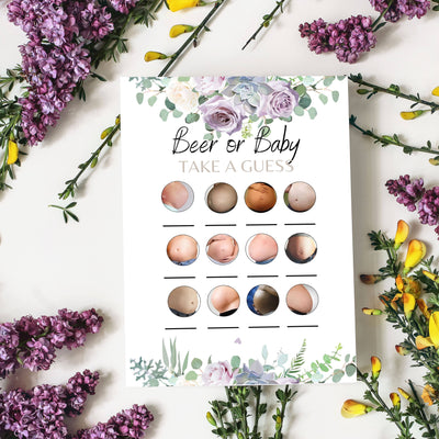 Lilac Violet Flowers - Bump or Beer Belly | Baby Shower Game