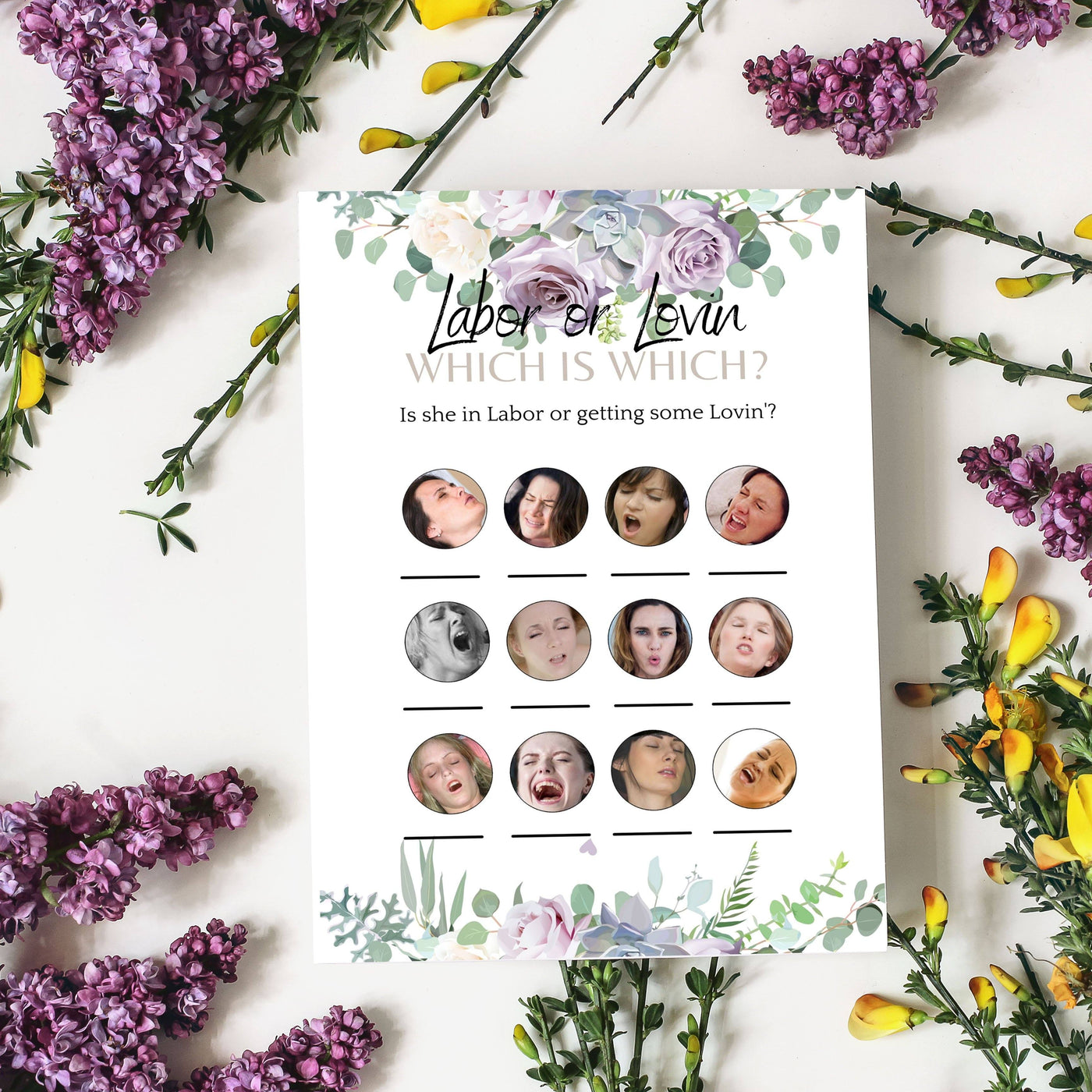 Lilac Violet Flowers - Labor or Lust | Baby Shower Game