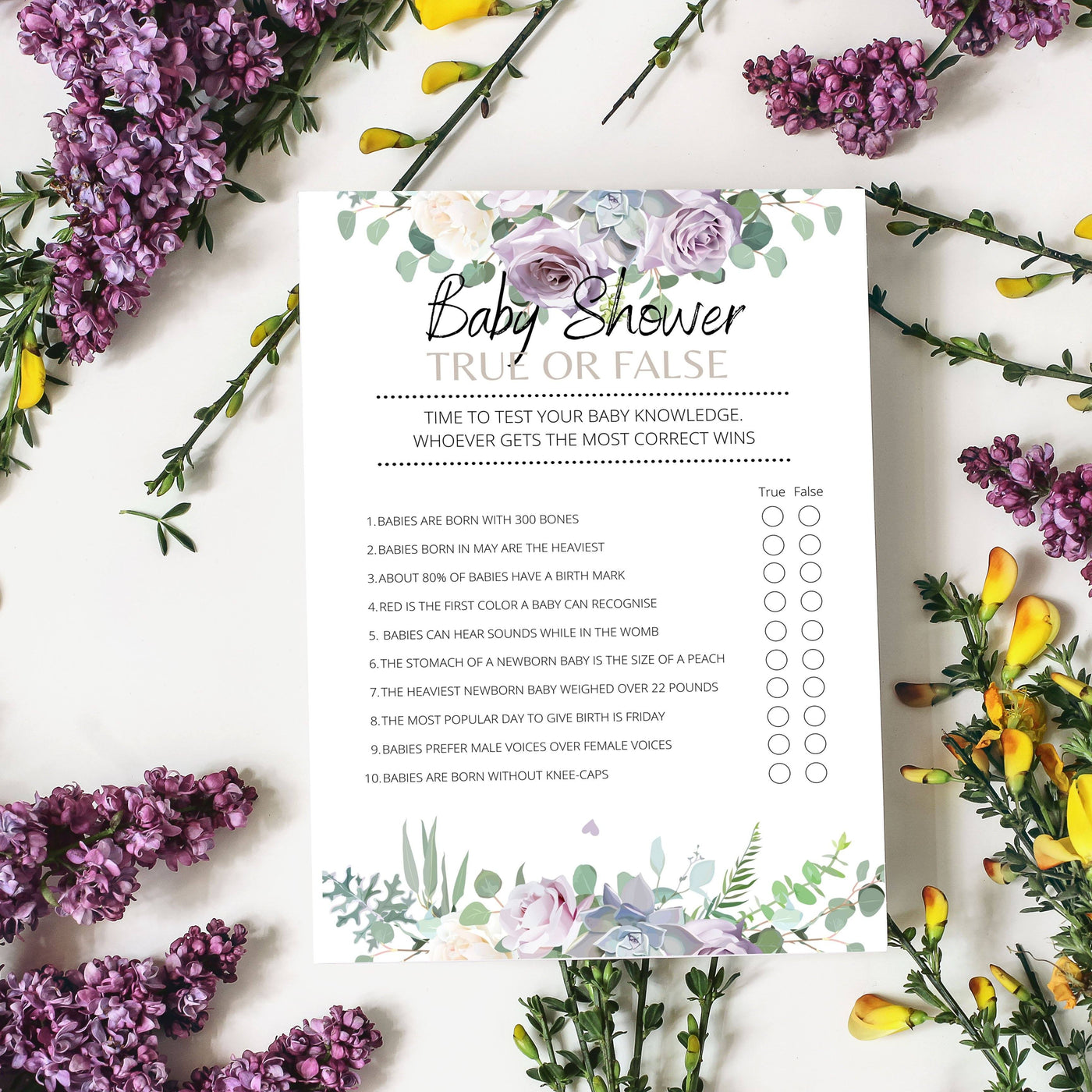 Lilac Violet Flowers - True or False | Baby Shower Game
