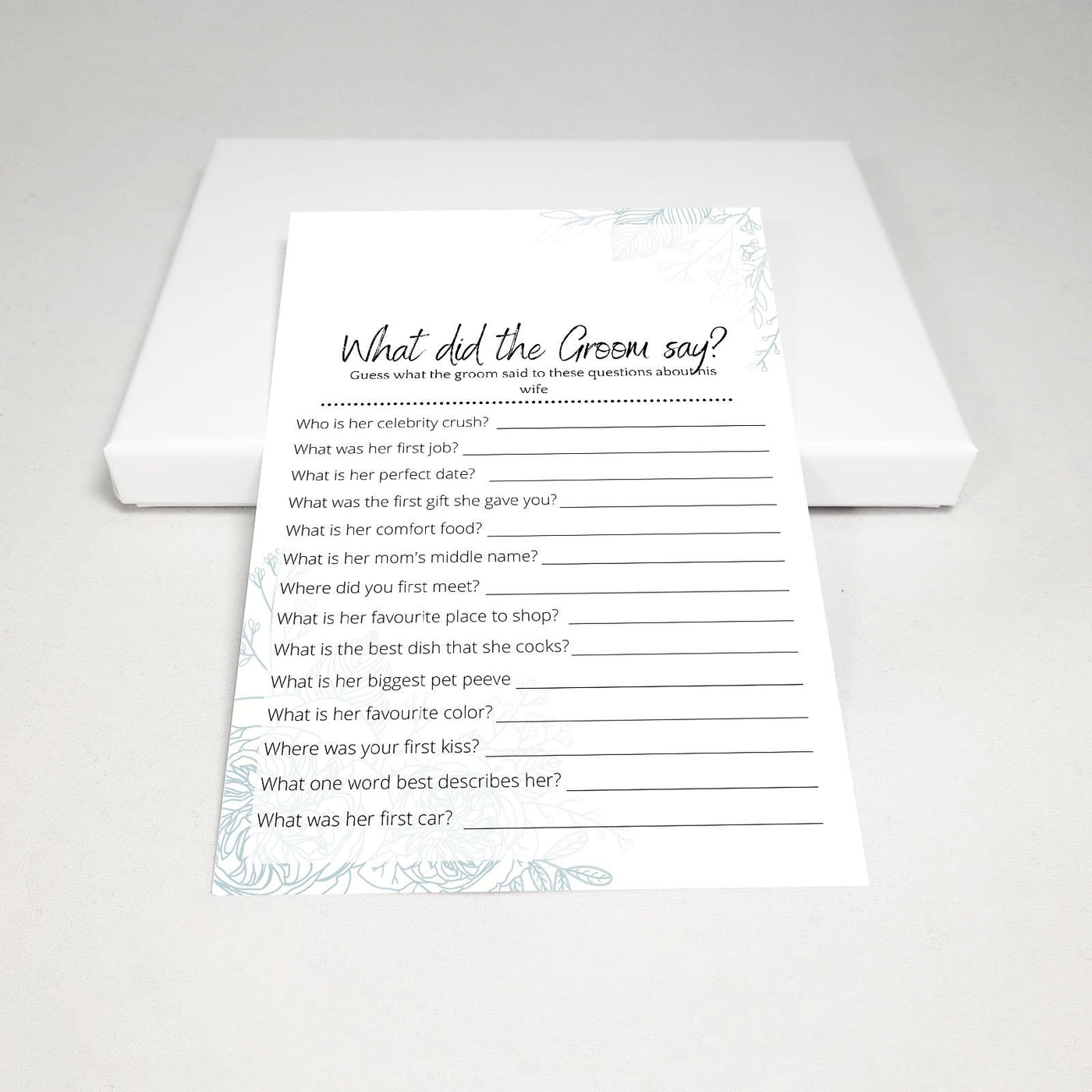 Minimal Flowers - What Did The Groom Say? | Bridal Shower Game Party Games Your Party Games 