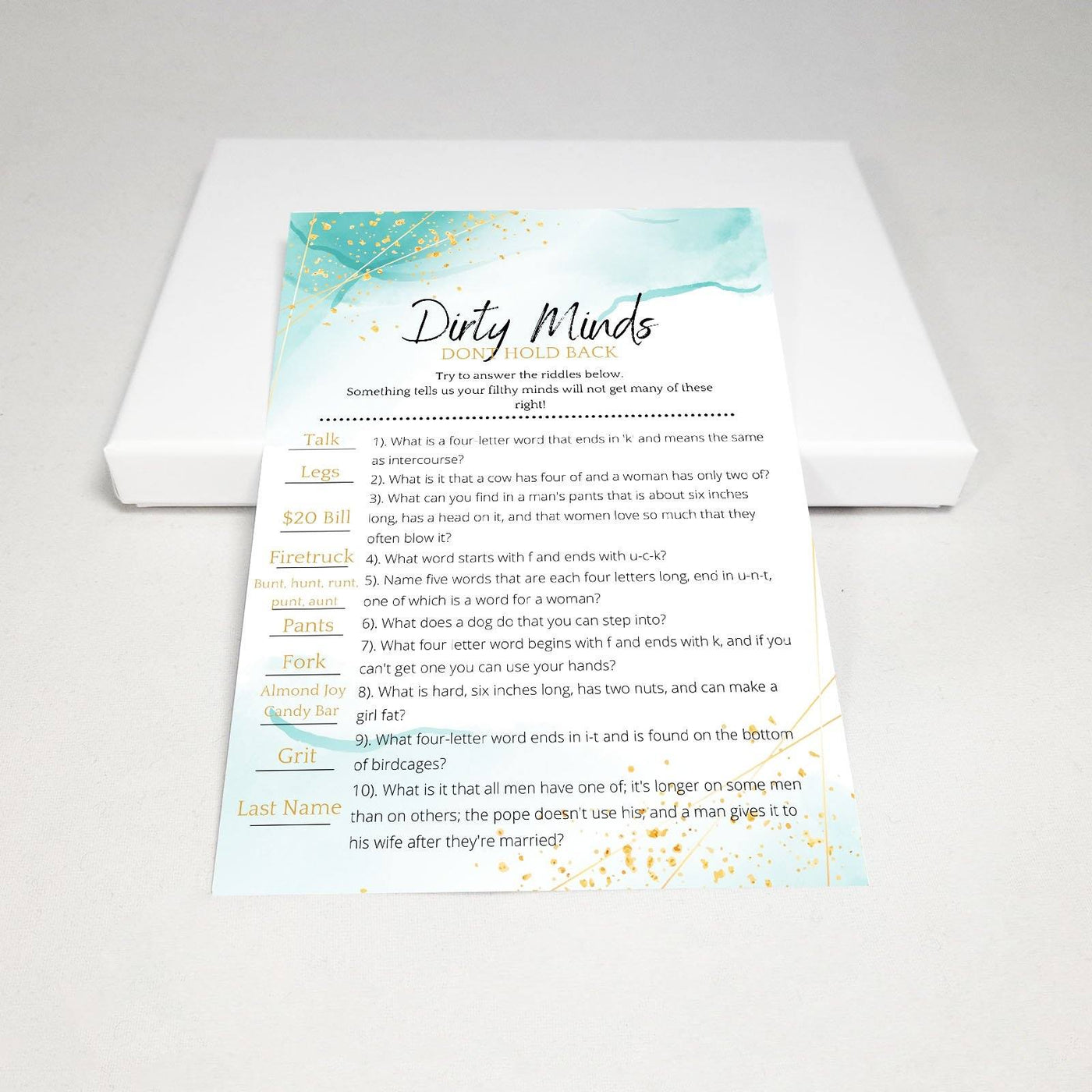 Ocean Gold - Dirty Minds | Bridal Shower Game Party Games Your Party Games 
