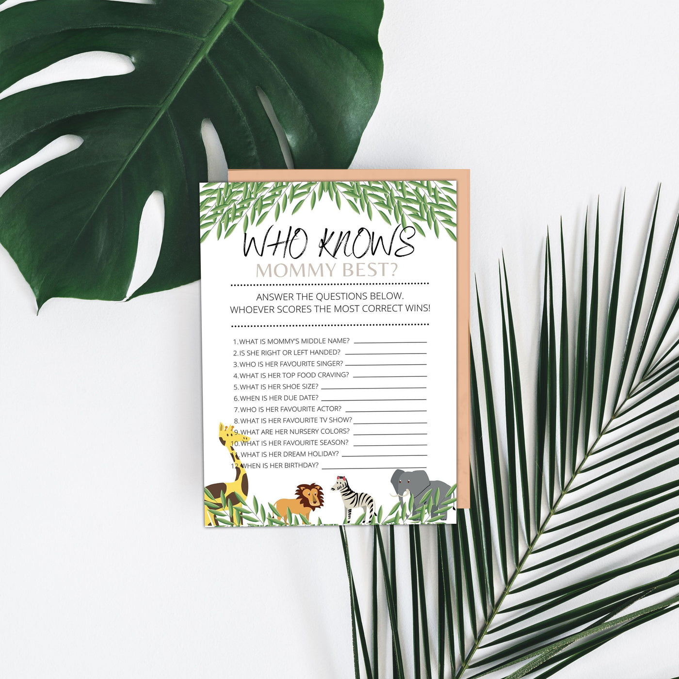 Safari Theme - Who Knows Mommy | Baby Shower Game