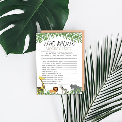 Safari Theme - Who Knows Mommy | Baby Shower Game