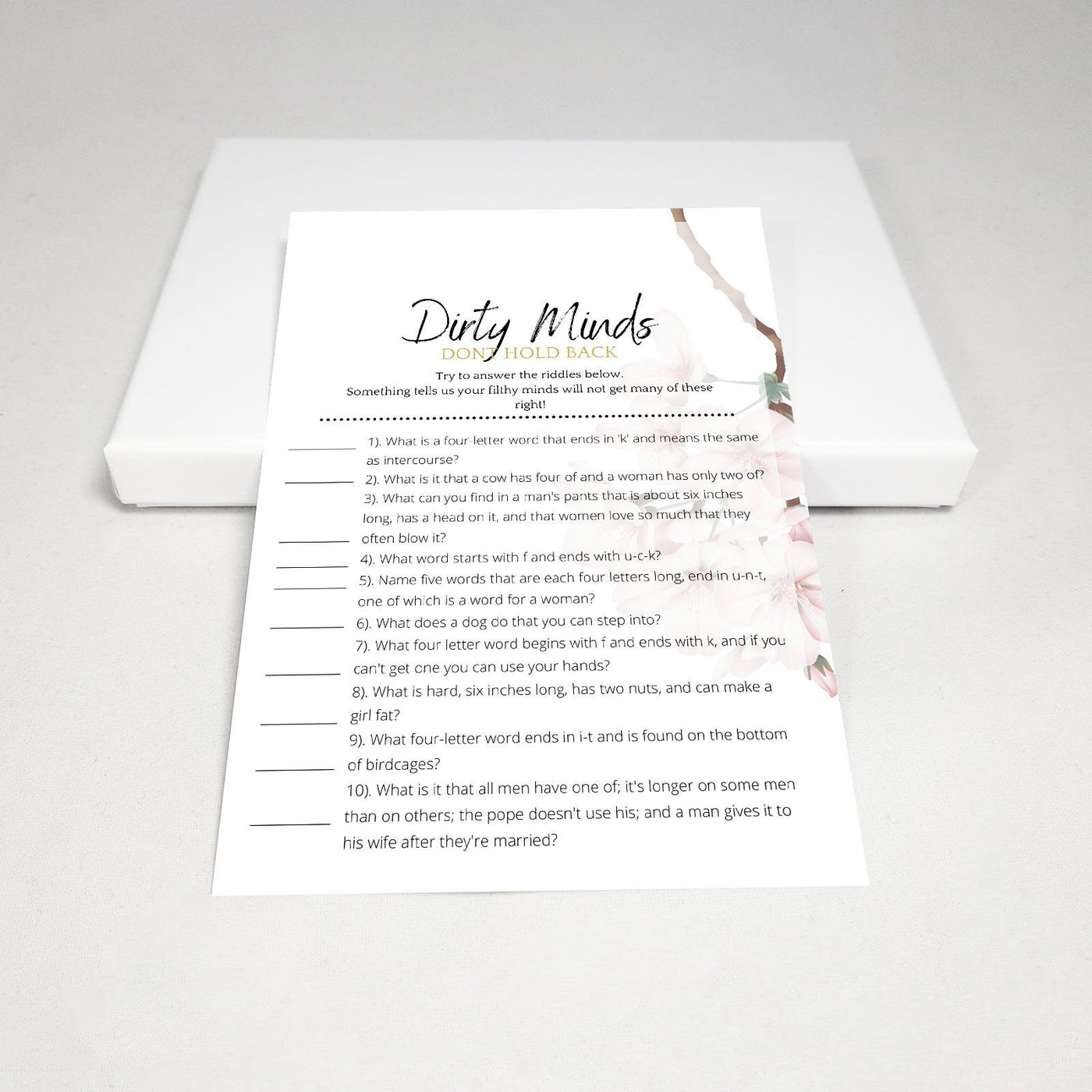 Single Rose - Dirty Minds | Bridal Shower Game Party Games Your Party Games 