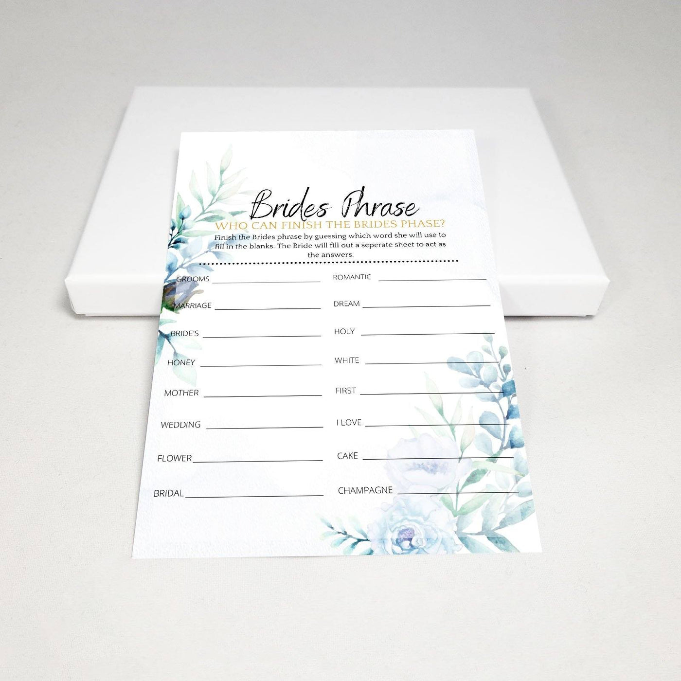 Watercolor Meadow - Finish The Brides Phrase | Bridal Shower Game Party Games Your Party Games 