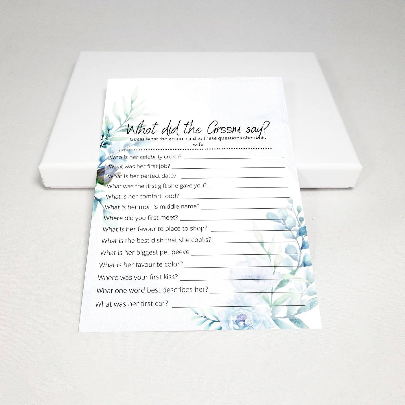 Watercolor Meadow - What Did The Groom Say? | Bridal Shower Game Party Games Your Party Games 