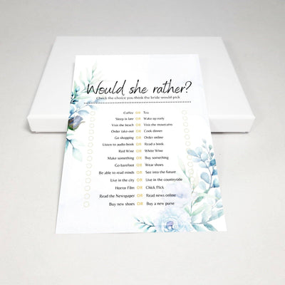 Watercolor Meadow - Would She Rather? | Bridal Shower Game Party Games Your Party Games 