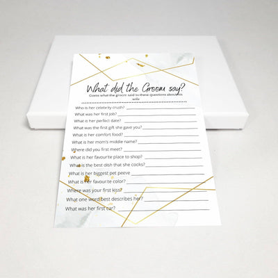 Watercolor Silver - What Did The Groom Say? | Bridal Shower Game Party Games Your Party Games 
