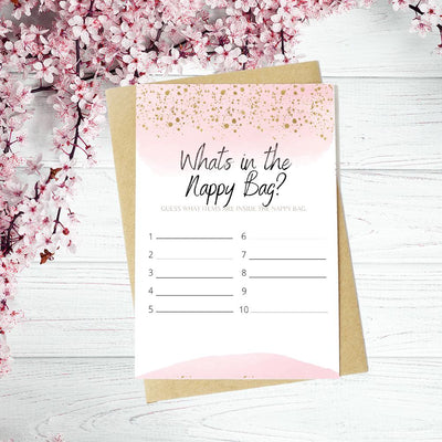 Rose Gold - Whats in the Nappy Bag Game Template | Baby Shower Game